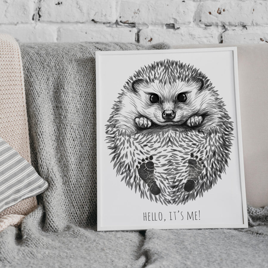 Personalized Baby Hedgehog Footprint Kit, A3 - White frame